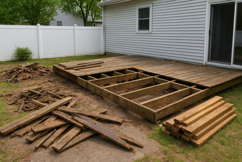 Old deck being removed during a Long Island demolition project