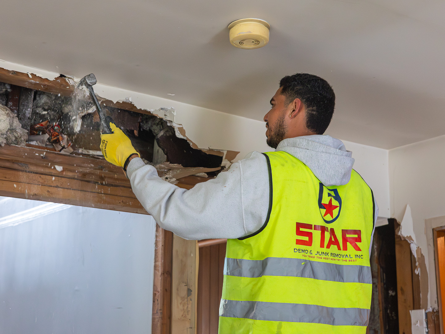 Interior demolition in progress on a Long Island renovation